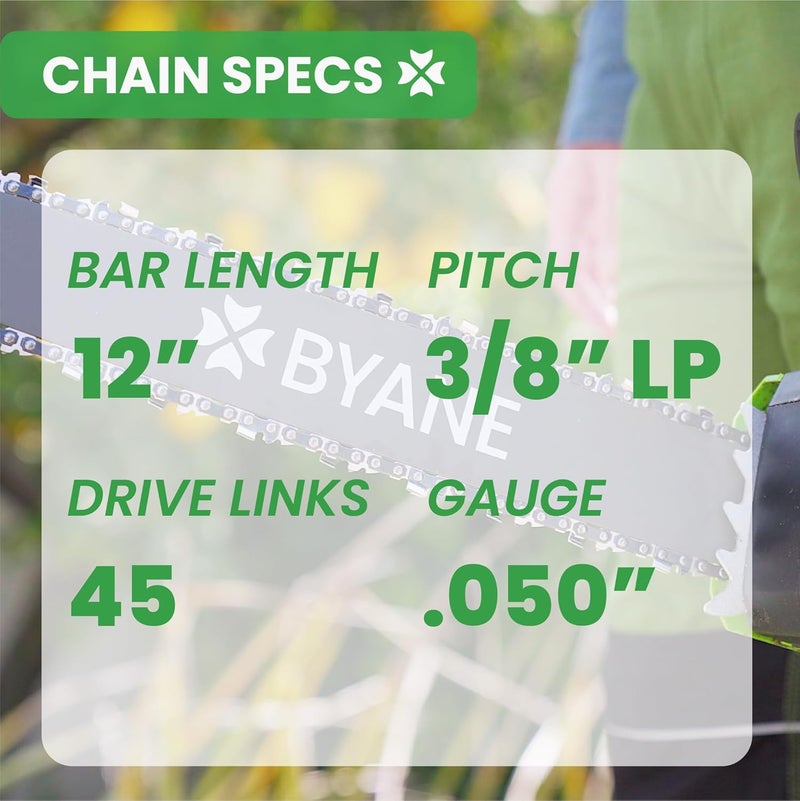 Byane 12 Inch Chainsaw Chain, 3/8" LP Pitch, .050'' Gauge, 45 Drive Links 91PX45CQ Fits Echo 2511T/271T, Greenworks 20262/20292, Craftsman, Husqvarna, Remington, Hart - S45 (3 chains) - Image 2
